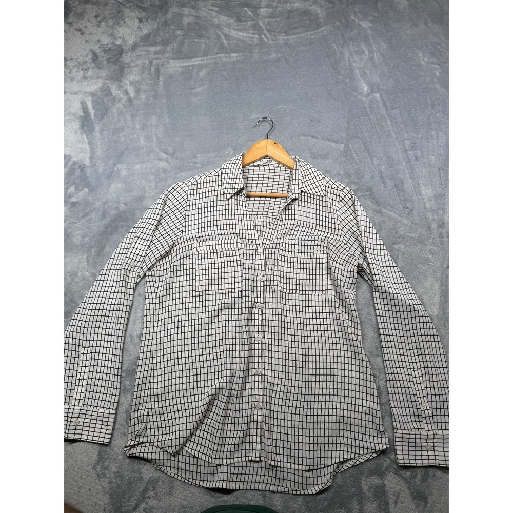 Express The Portofino Shirt Womens L White Black Window Check Slim Fit Button Up